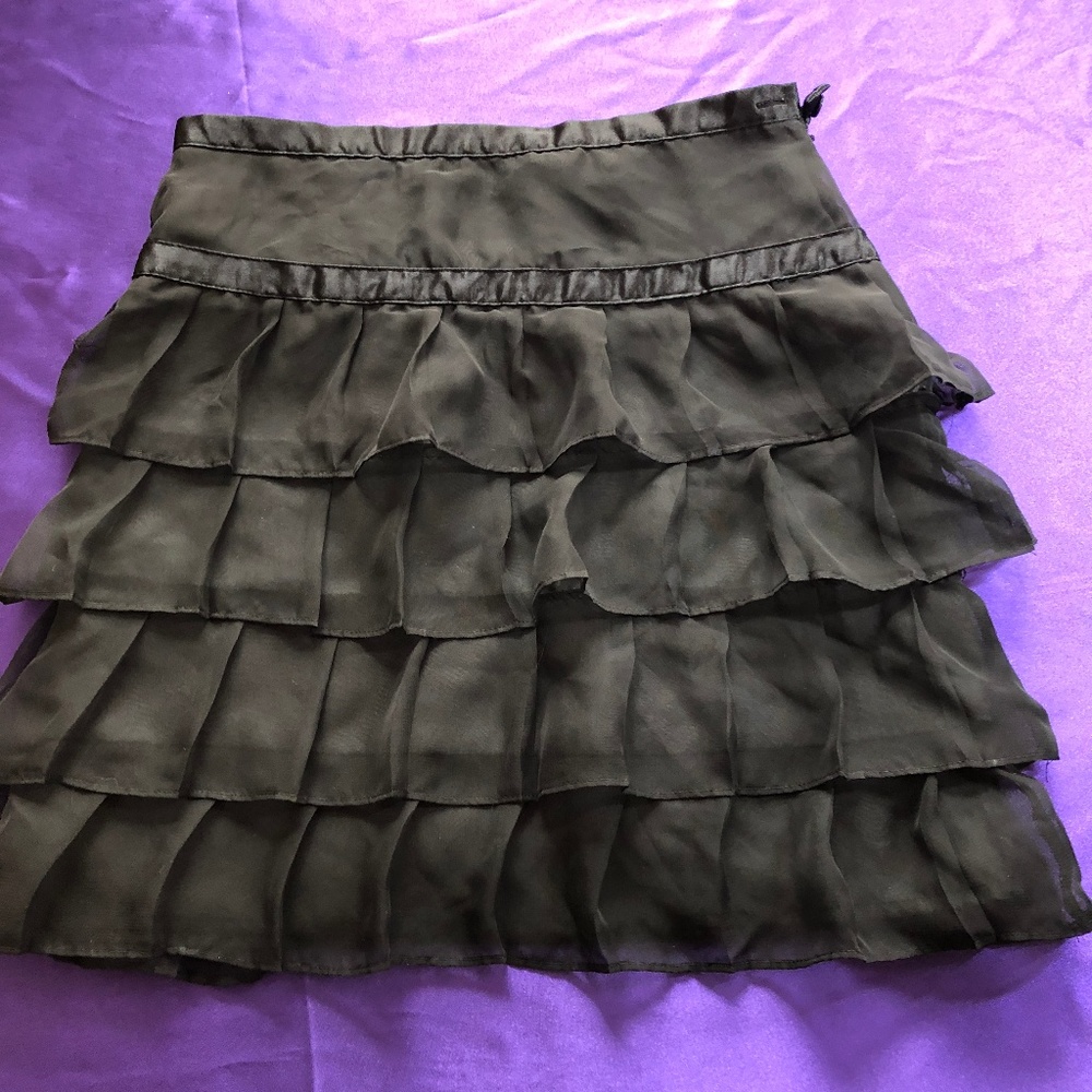 📌Cato  Black Chiffon - Satin  Tiered Ruffle Skirt